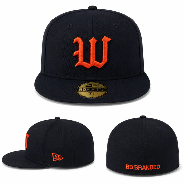 New Era 5950 OLD ENGLISH W WINCITY NVY ORG HAT 71090611