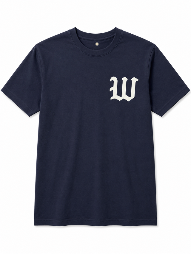 Old English W Chest Logo Tee Navy