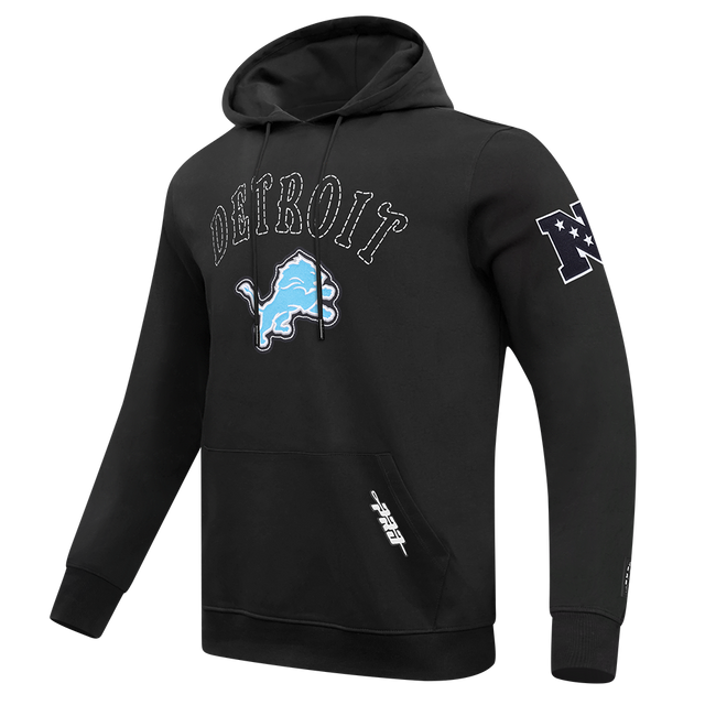 NFL DETROIT LIONS REBEL ATHLETICS MEN'S FLEECE PULL OVER HOODIE FDL5411041-BLK
