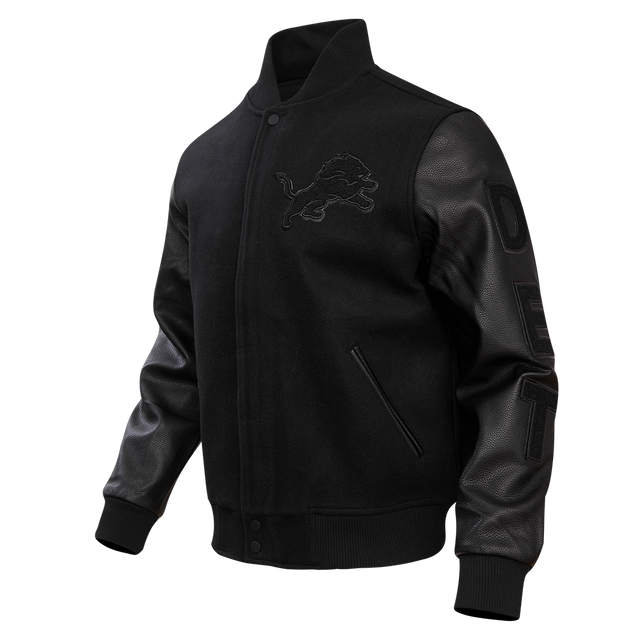 NFL DETROIT LIONS TRIPLE BLACK MEN'S MEN'S WOOL VARSITY JACKET FDL6410284-3BK