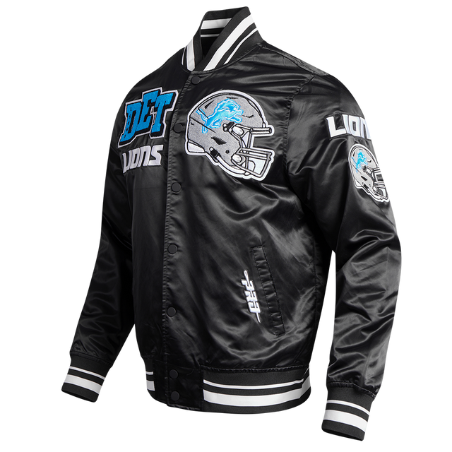 NFL DETROIT LIONS MASHUP MEN'S RIB SATIN JACKET FDL6410476-BLK