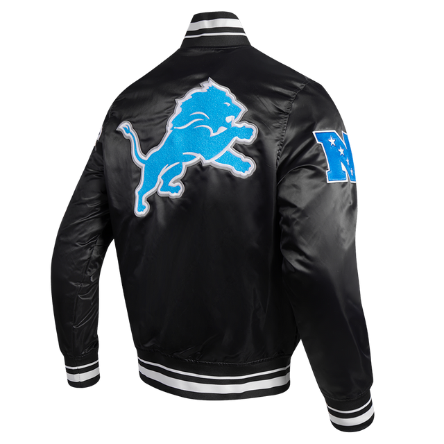 NFL DETROIT LIONS MASHUP MEN'S RIB SATIN JACKET FDL6410476-BLK