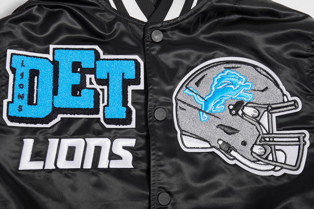 NFL DETROIT LIONS MASHUP MEN'S RIB SATIN JACKET FDL6410476-BLK