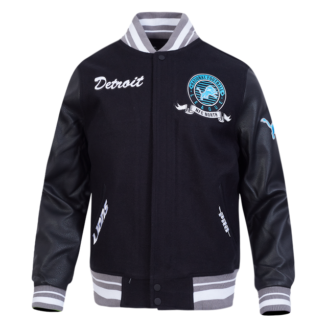NFL DETROIT LIONS TEAM BADGE MEN'S RIB WOOL VARSITY JACKET FDL6411051-BGY