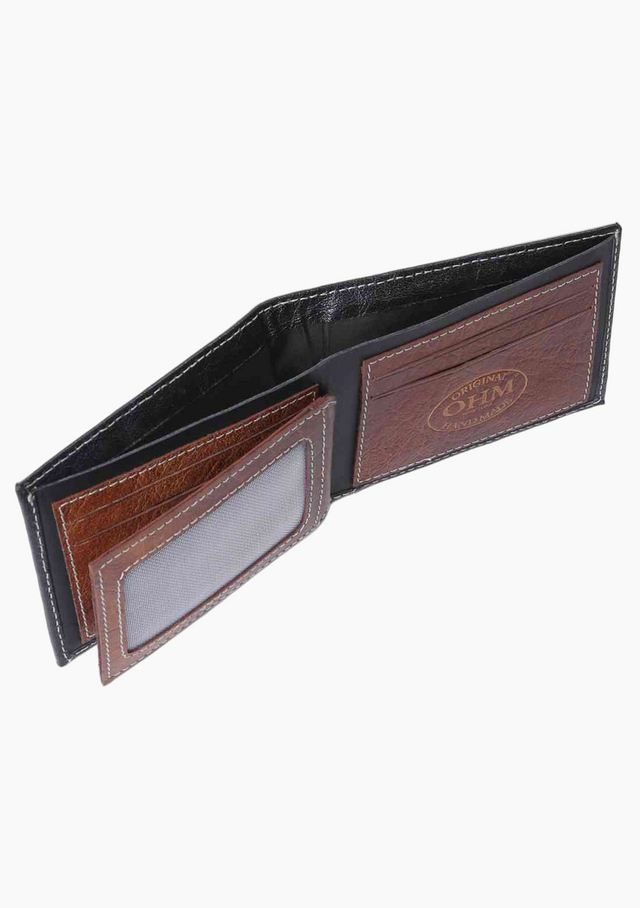 OHM Leather New York Wallet in Black/ Tan