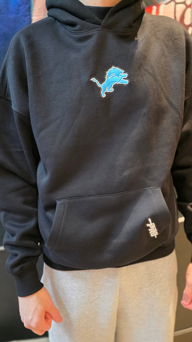 NFL DETROIT LIONS CLASSIC ICON MEN'S PRO DROP SHOULDER FLEECE PULL OVER HOODIE FDL5411198-BLK
