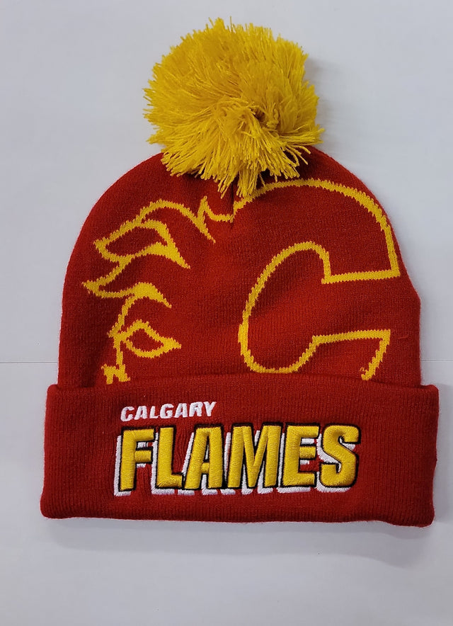 NHL FLAMES Mitchell & Ness Puch Out Knit Hat with Pom KTPX22016CFLR