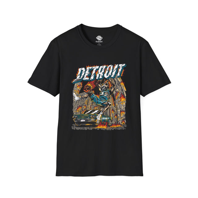 Detroit Street Art T-Shirt — Retro Motorcycle Cityscape Tee