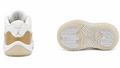 White and gold sneakers shown from multiple angles on a white background