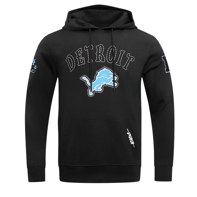 NFL DETROIT LIONS REBEL ATHLETICS MEN'S FLEECE PULL OVER HOODIE FDL5411041-BLK