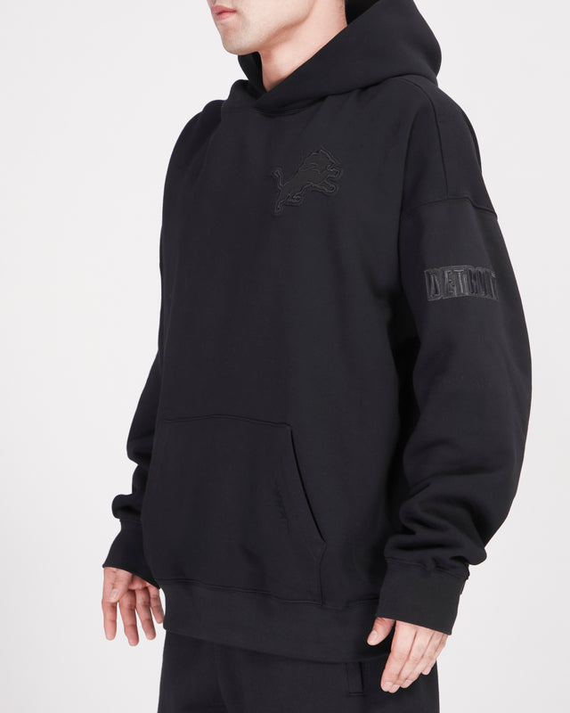 NFL DETROIT LIONS NEUTRAL DROP SHOULDER MEN'S PULLOVER HOODIE FDL545308-BLK
