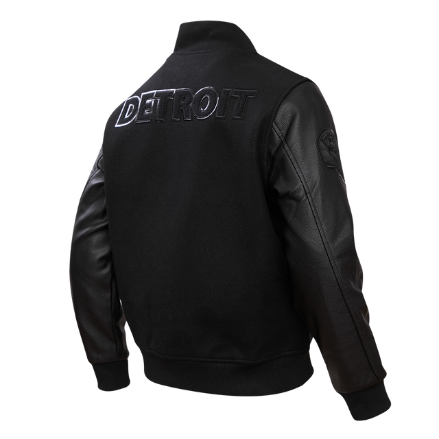 NFL DETROIT LIONS TRIPLE BLACK MEN'S MEN'S WOOL VARSITY JACKET FDL6410284-3BK