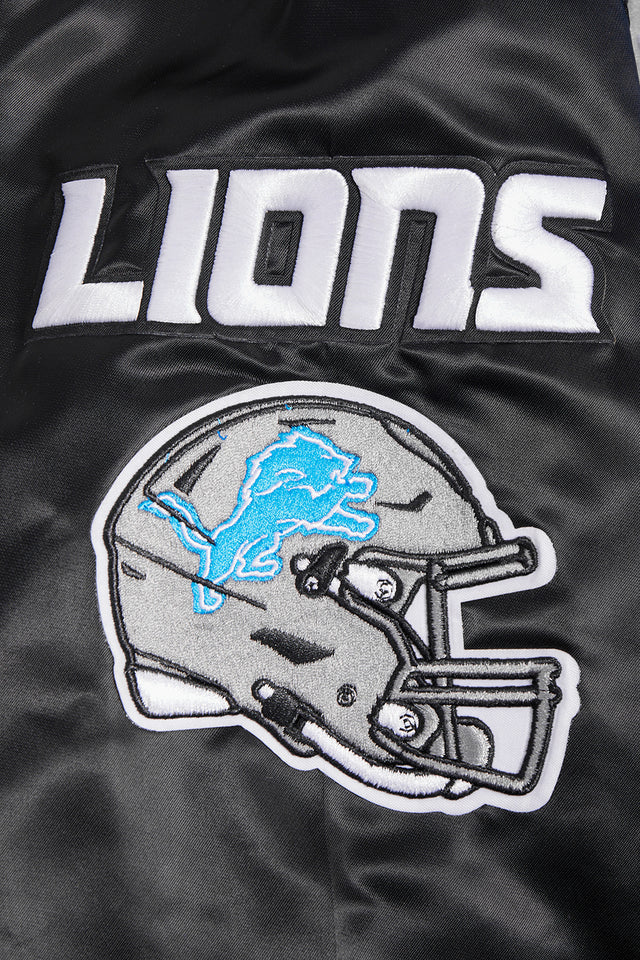 NFL DETROIT LIONS MASHUP MEN'S RIB SATIN JACKET FDL6410476-BLK
