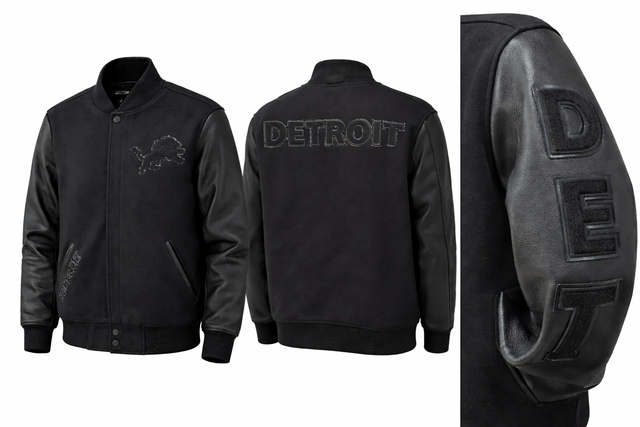 NFL DETROIT LIONS WASHED VANGUARD M ALL WOOL VARSITY JACKET FDL6411062-BLK