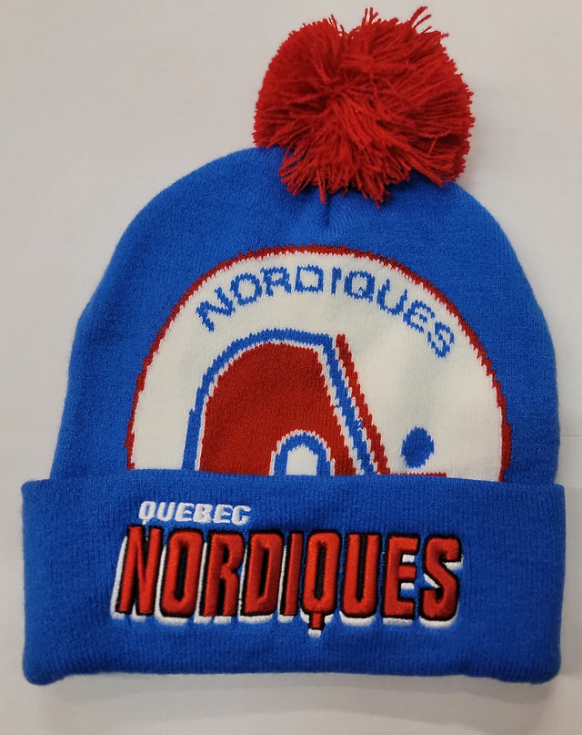 NHL NORDIQUES Mitchell & Ness Puch Out Knit Hat with Pom  KTPX22016QNOB