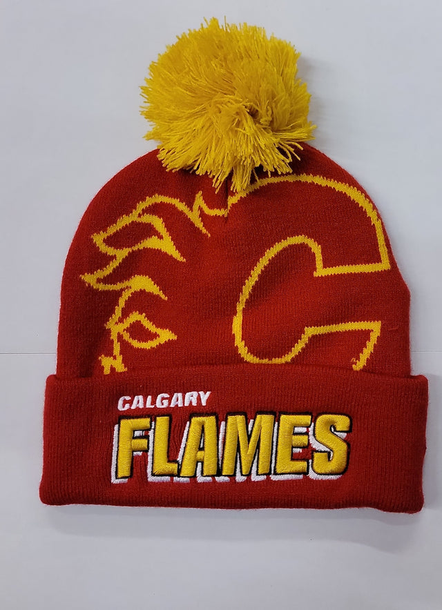 NHL FLAMES Mitchell & Ness Puch Out Knit Hat with Pom  KTPX22016CFLR