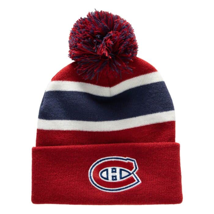 NHL CANADIENS Mitchell & Ness Stripe Cuffed Knit Hat with Pom  KTPCLD21212MCAR